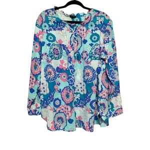 Talbots Plus Y2K Retro Floral Boho Button Top Womens Size 2X Coastal Cowgirl